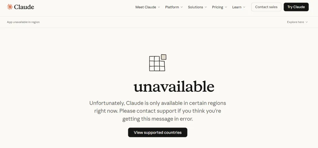Claude 所在地区不可用 Claude 所在地区不可用